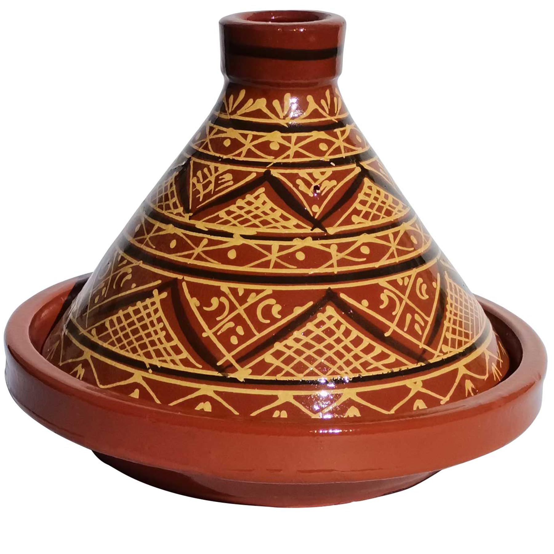 Tajine Agadir Ø 34 cm glasiert – Marokkanisch Kochen für 4-6 Personen | Premium Tagine | Ton Schmortopf Gartopf Tontopf aus Marrakesch