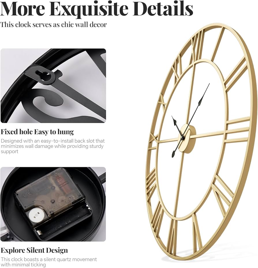 Amazon.com: Cuspin Gold Wall Clock 16 Inch Metal Decorative Clock