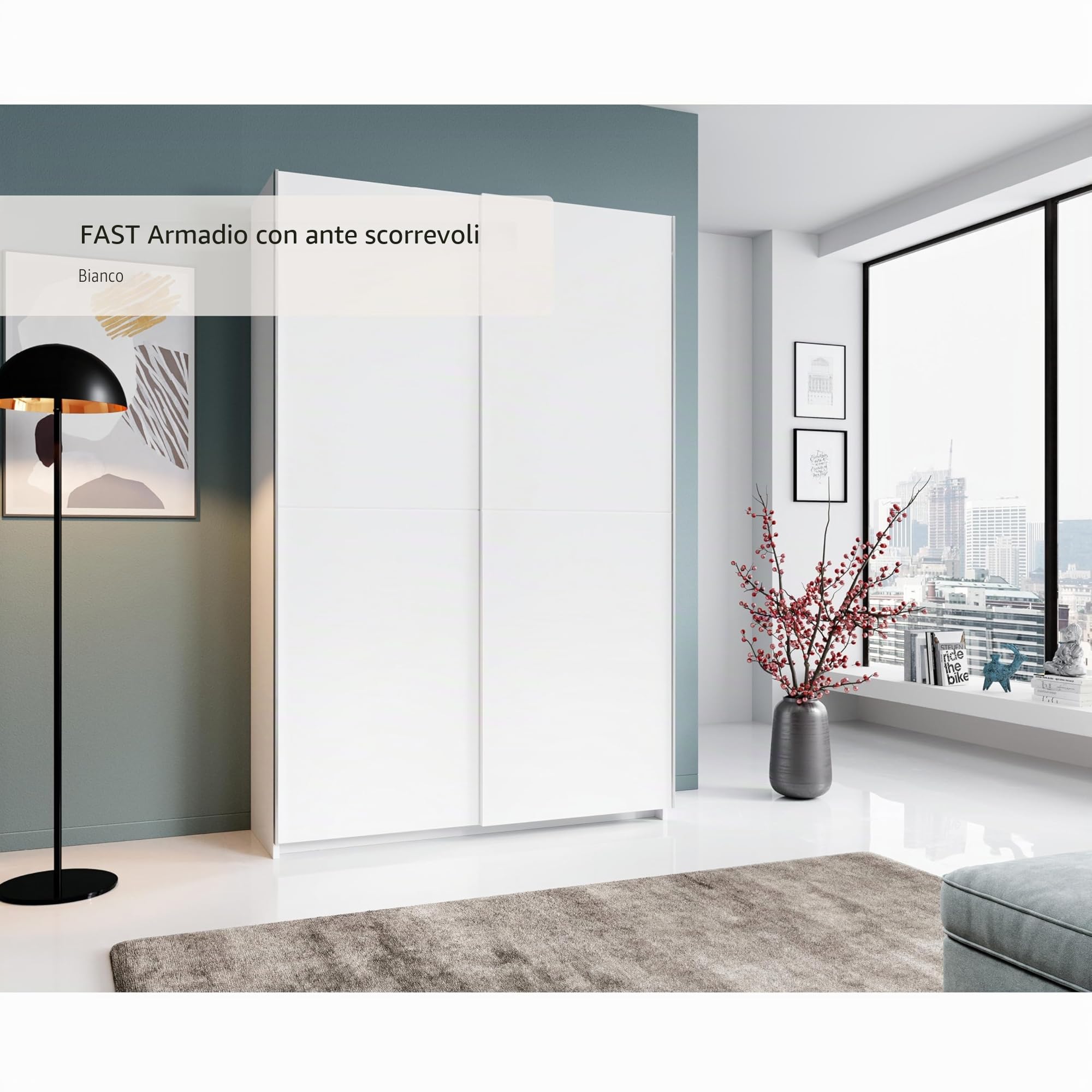 Stella Trading FAST, Armadio guardaroba elegante, molto capiente, versatile con ante scorrevoli in bianco, 125 x 195 x 38 cm, L x A x P