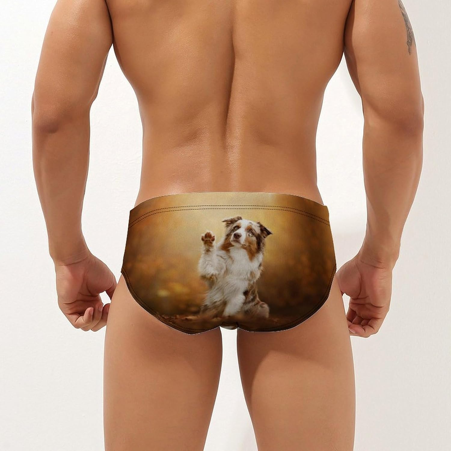 Australian Shepherd Men's Brief Swimsuit Swimming Trunks Swimwear Beach Shorts Boxers M