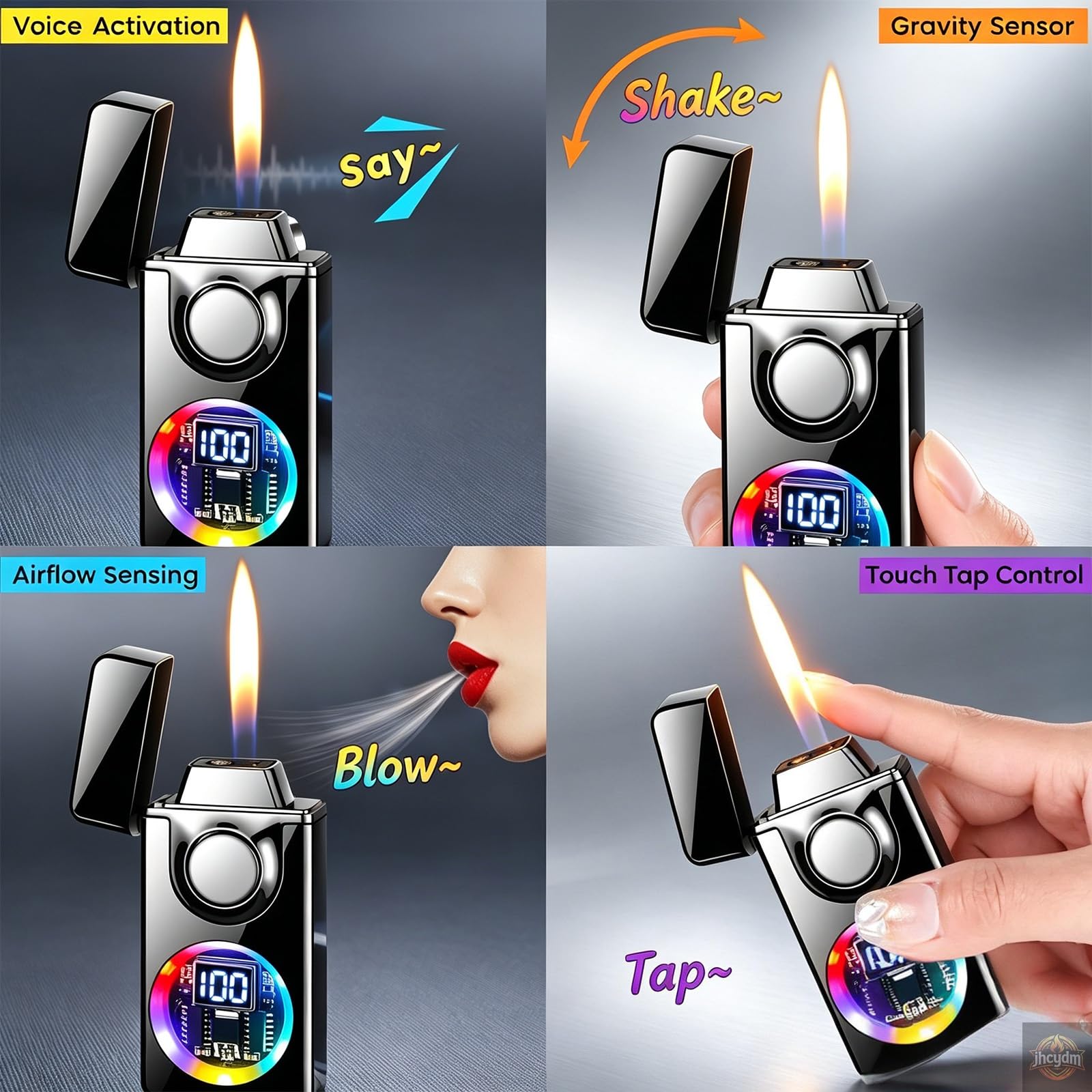 Briquet Coupe-Vent Intelligent au Butane avec 4 Modes d'allumage