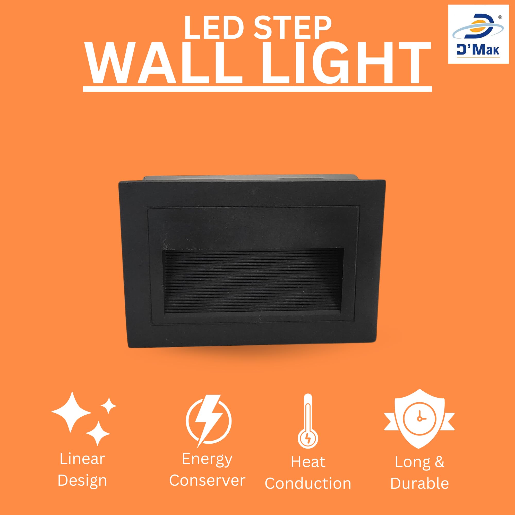 D'Mak 5Watt Square Recessed Aluminum Embedded Staircase Corner Outdoor Led Step Light Foot Light/Starircase (Black Body, Pack of 4) 1
