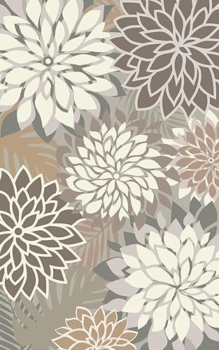 Miniatura 9 de Alfombra de área para exteriores de 5x8 pies, lavable, multicolor, alfombra de patio tropical botánica floral de felpilla impermeable para Azul