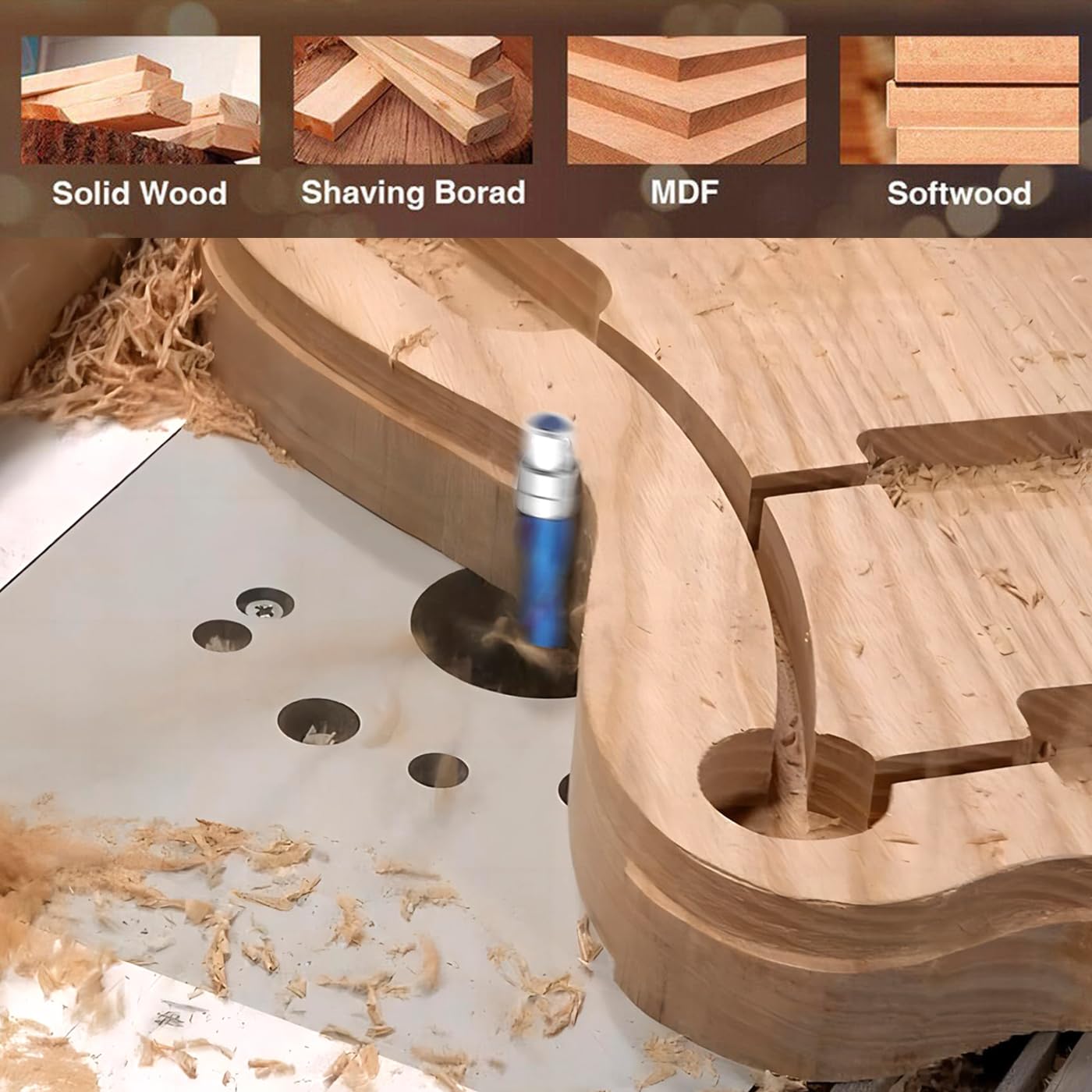 Mesee Upcut Spiral Flush Trim Router Bit, 1/4-Inch Shank Nano Coated Solid Carbide Spiral Router Bit with Bearing Guide Up Cut Flush Trim Bit CNC Woodworking Milling Tool - 1-1/8 Inch Cutting Length