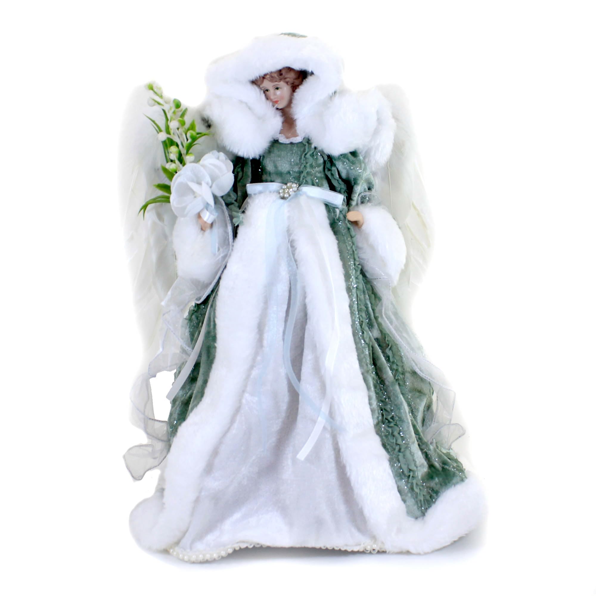 Roman Engel Christbaumspitze Baumspitze mit Samtkleid, grün, weiß, 40,6 cm hoch, Polyester