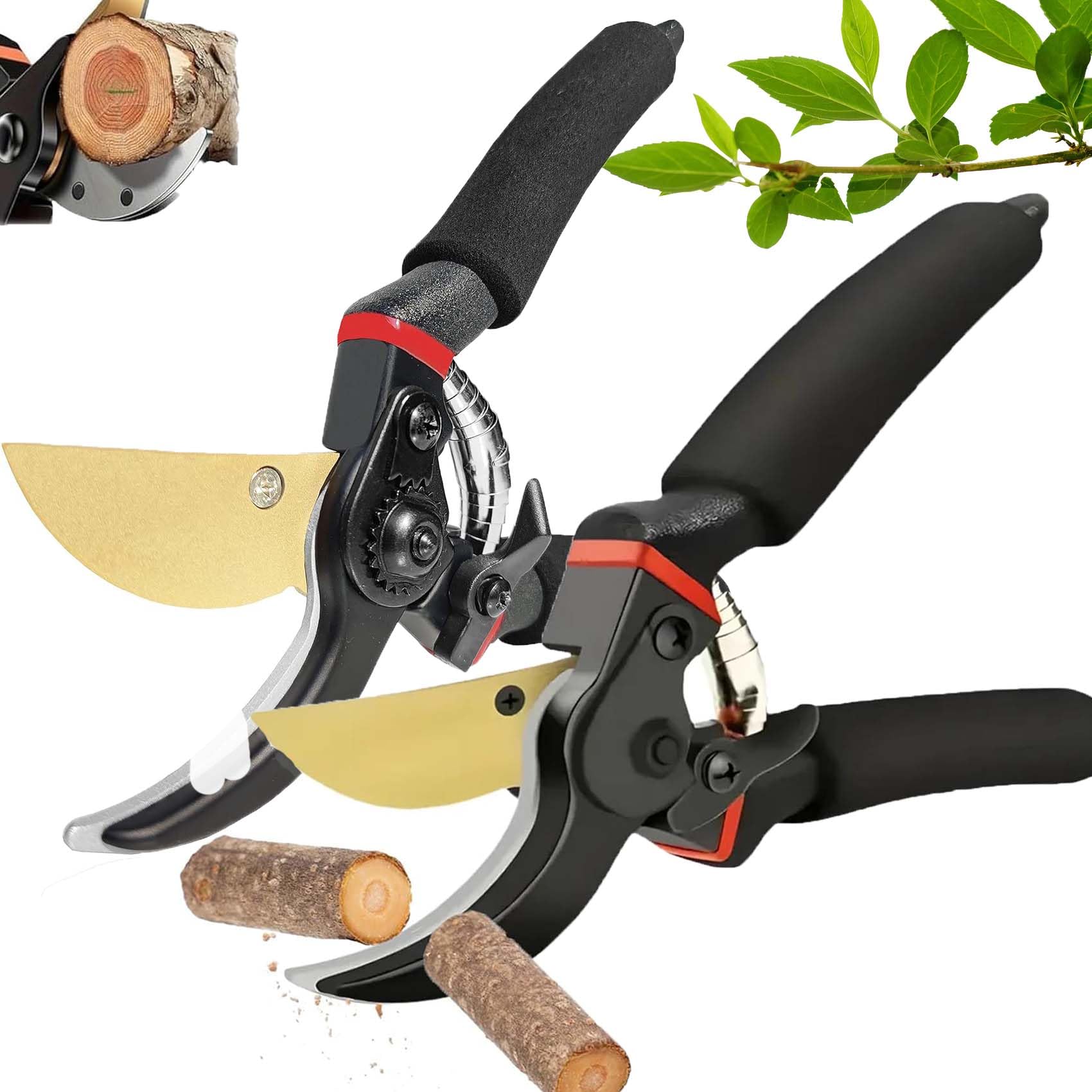 Heavy-Duty Garden Shears,Premium Titanium Bypass Pruning Shears,Rust-Resistant Steel Blade Garden Clippers,Hand Pruners Heavy Duty for Gardening (2PCS)