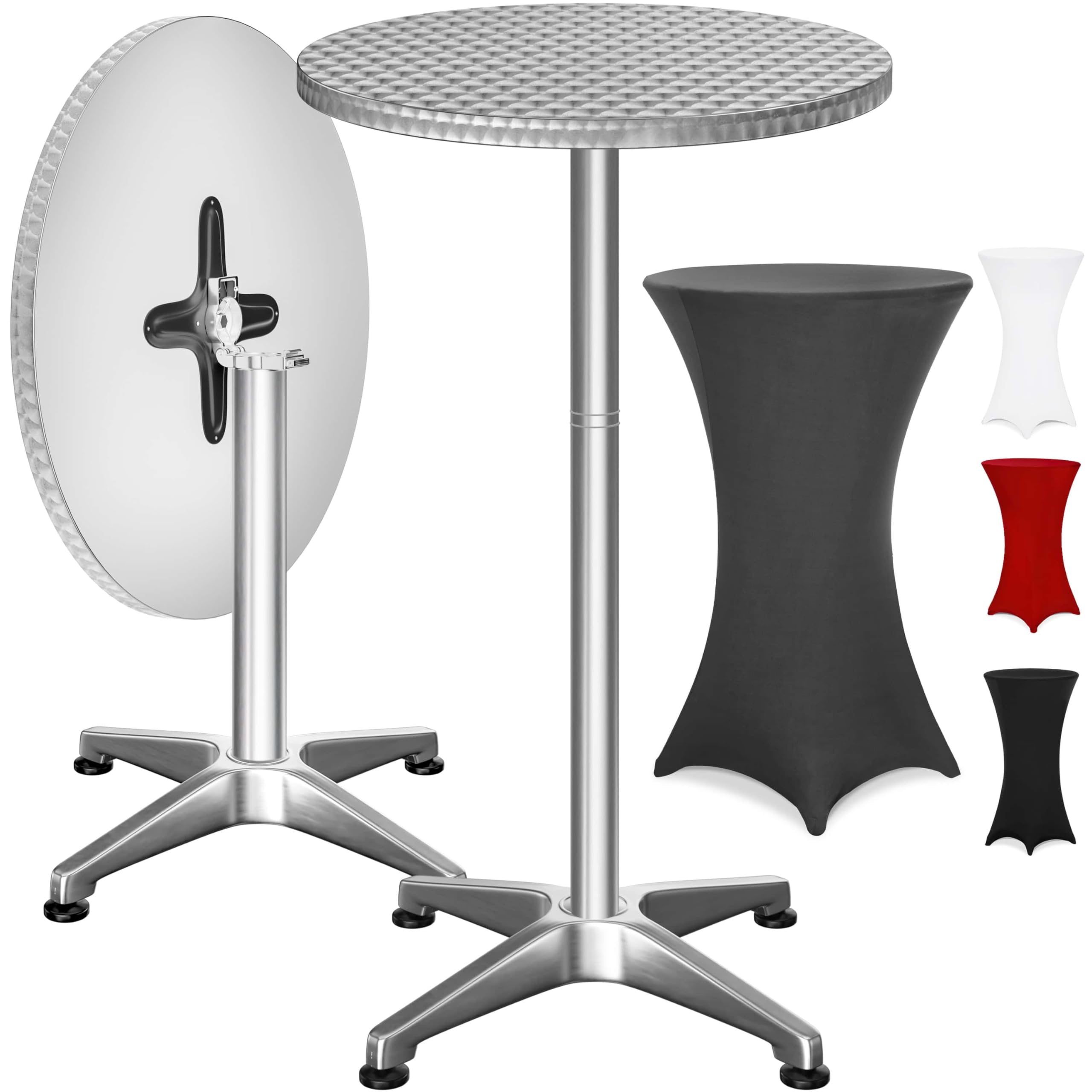 Casaria® 2in1 Stehtisch mit Husse Klappbar Höhenverstellbar 70 cm / 115 cm Hoch Alu Rund Ø60 cm Wetterfest Outdoor Bistro Party Biertisch Anthrazit