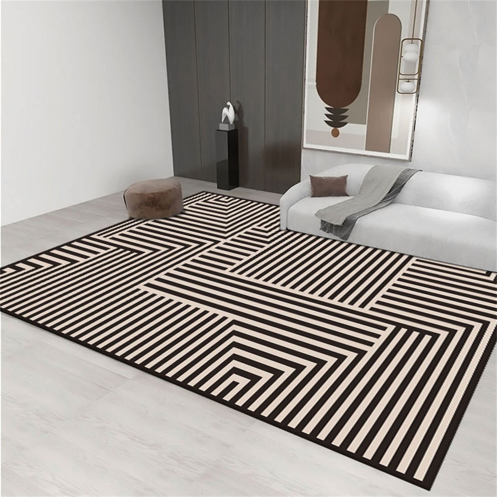 Weicher Teppich Wohnzimmer Modern Minimalistisch Waschbar bettumrandung Schlafzimmer schwarz Teppich Gemustert deko Wohnzimmer weicher Teppich terrassenteppich180x280CM
