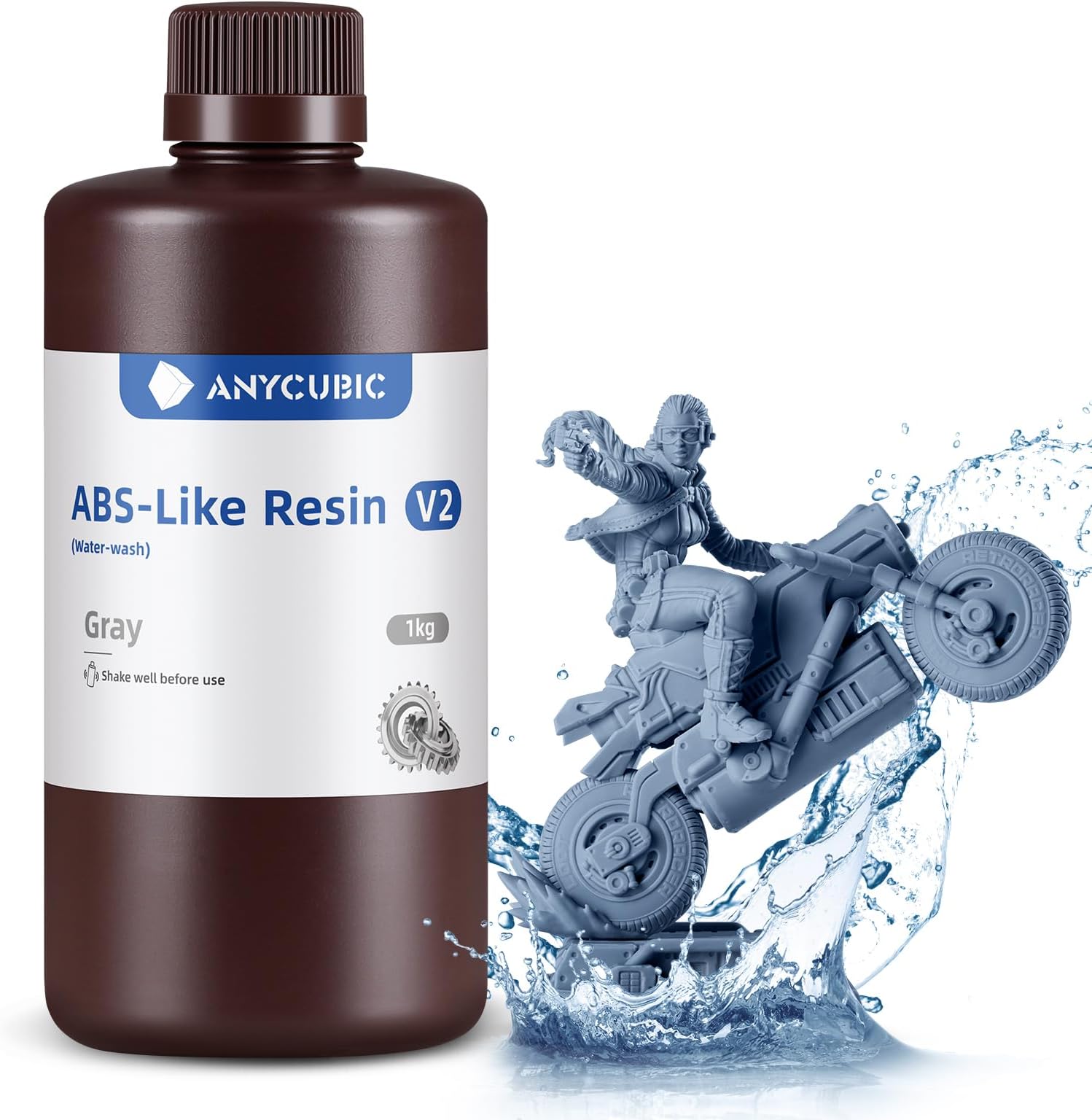 Water Washable ABS-Like 3D Printer Resin, High Toughness and Durability, High Precision and Easy to Post-process, Low odor, Wide Compatibility for all LCD Resin 3D Printers (Grey, 1kg)