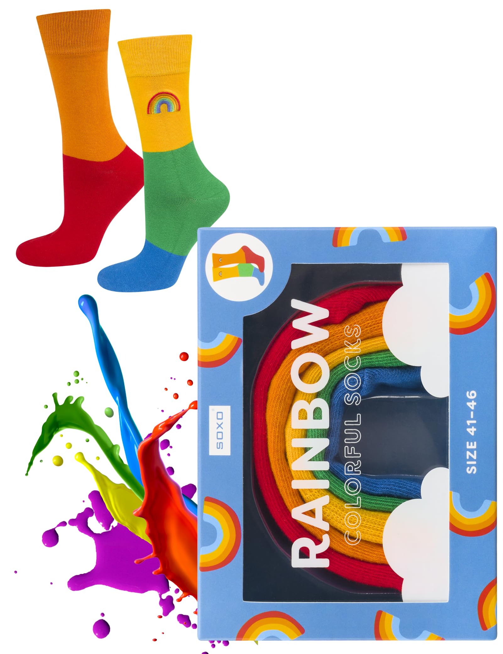 soxo Ice cream Avocado Socks Men Funny Women Gifts Mens Cotton Sock Ladies Gift Men's Presents 3-6.5 Rainbow