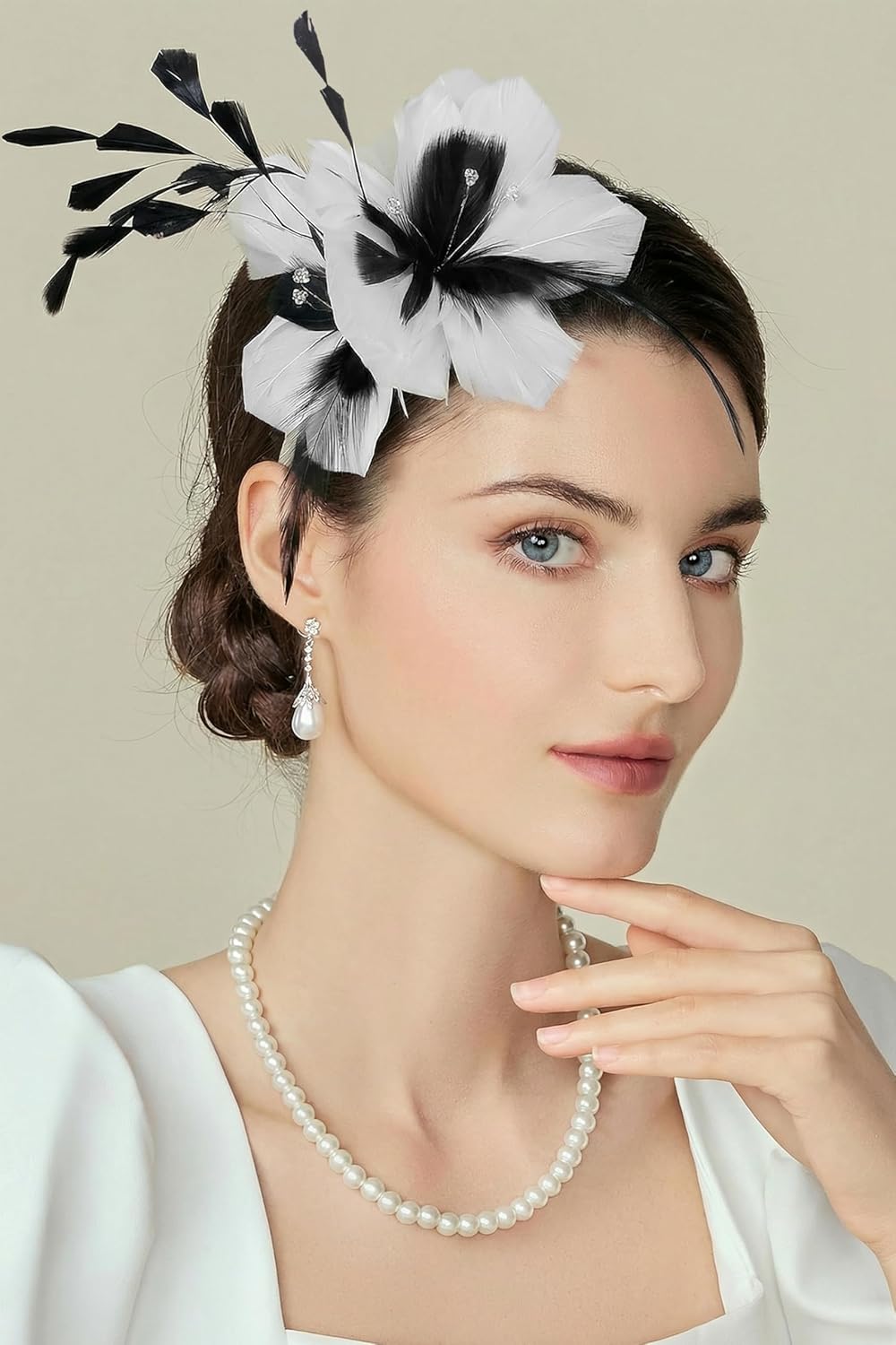 Coucoland Fascinators Headband for Women - Tea Party Hat Kentucky Elegant Feathers Rhinestone Bridal Wedding Derby Headpiece - Image 3