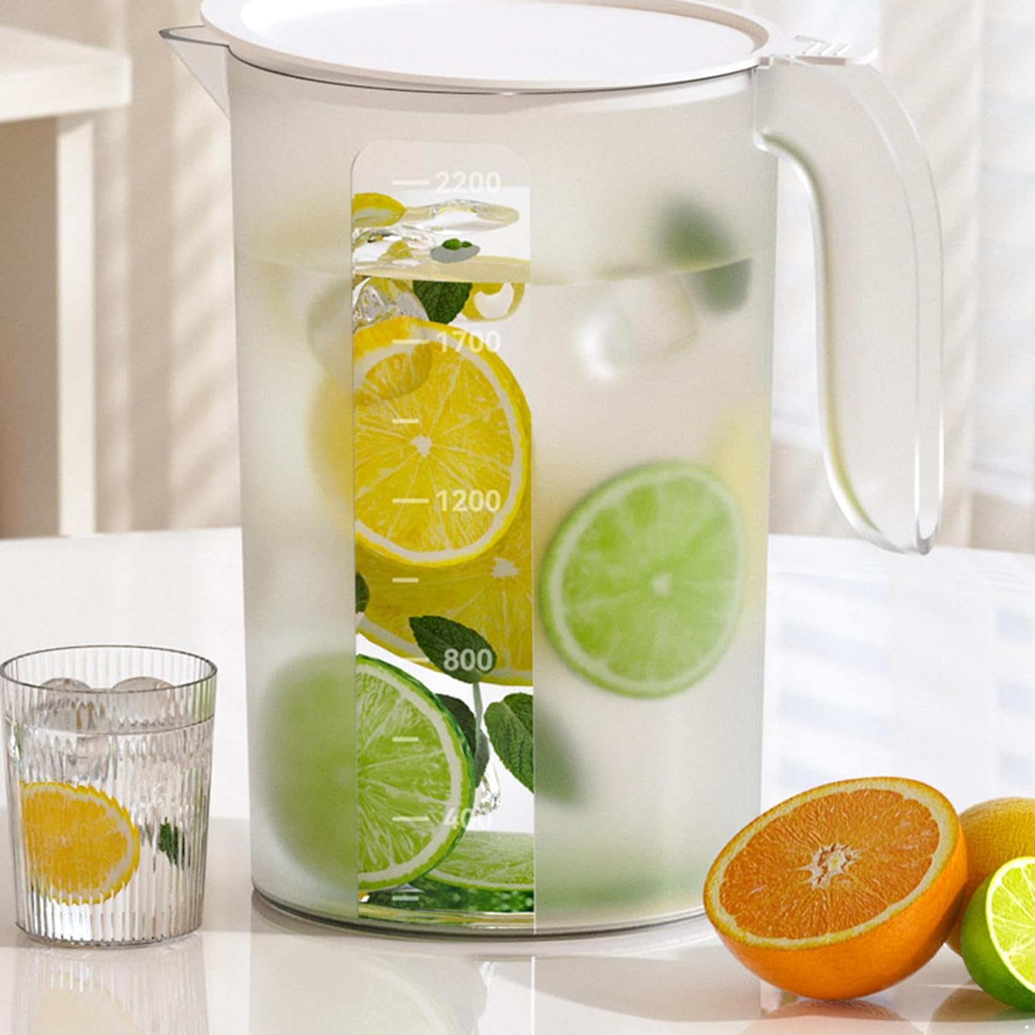 Large-Capacity Plastic Water Pitcher Ice Tea Jug with Handle & Lid for Fridge - Leakproof Beverage Pitcher White 1500ml One Size