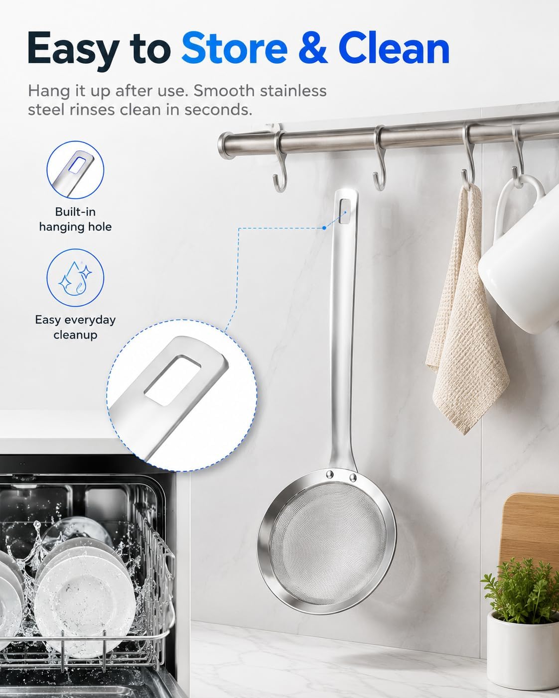 Hot Pot Fat Skimmer Spoon, Stainless Steel Fine Mesh Strainer Spoon for Skimming Grease, Foam & Soup Scum, 3.1 Inch Round Food Strainer for Hot Pot, Broth, Frying, Cooking