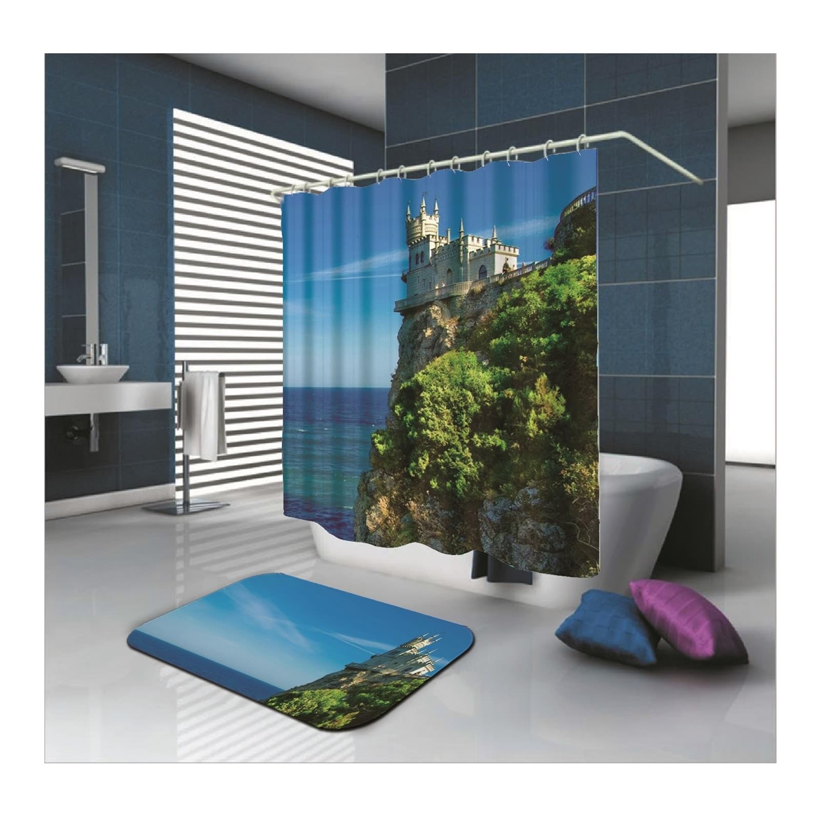Rideau de douche anti éclaboussures 90 x 180 cm en textile polyester imperméable
