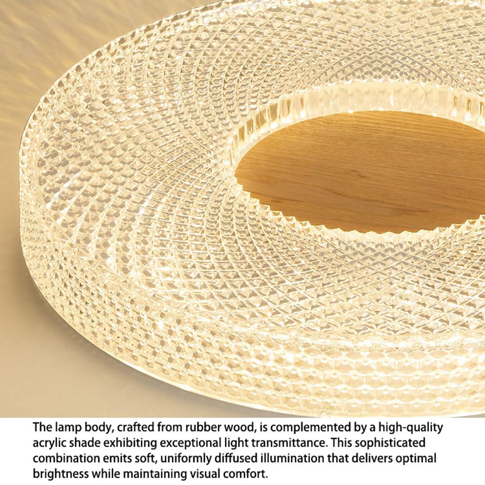 Luz de Techo LED de Espectro Completo con atenuación remota, Marco de Madera de Caucho y Pantalla acrílica, Accesorio de iluminación de Montaje semiempotrado para Dormitorio/Sala de Estar