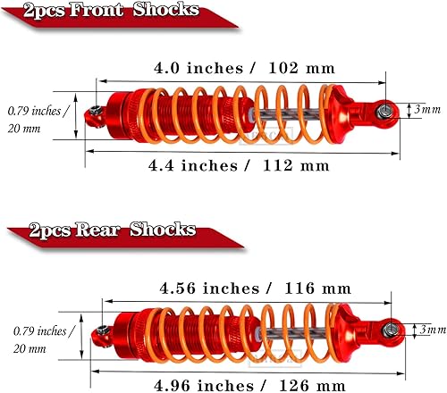 Miniatura 6 de 4 piezas de amortiguadores delanteros y traseros de aluminio completo para 110 Big Rock 3s blxSenton 3s blx 550Granite 3s blx 550Vorteks 3s blx 550