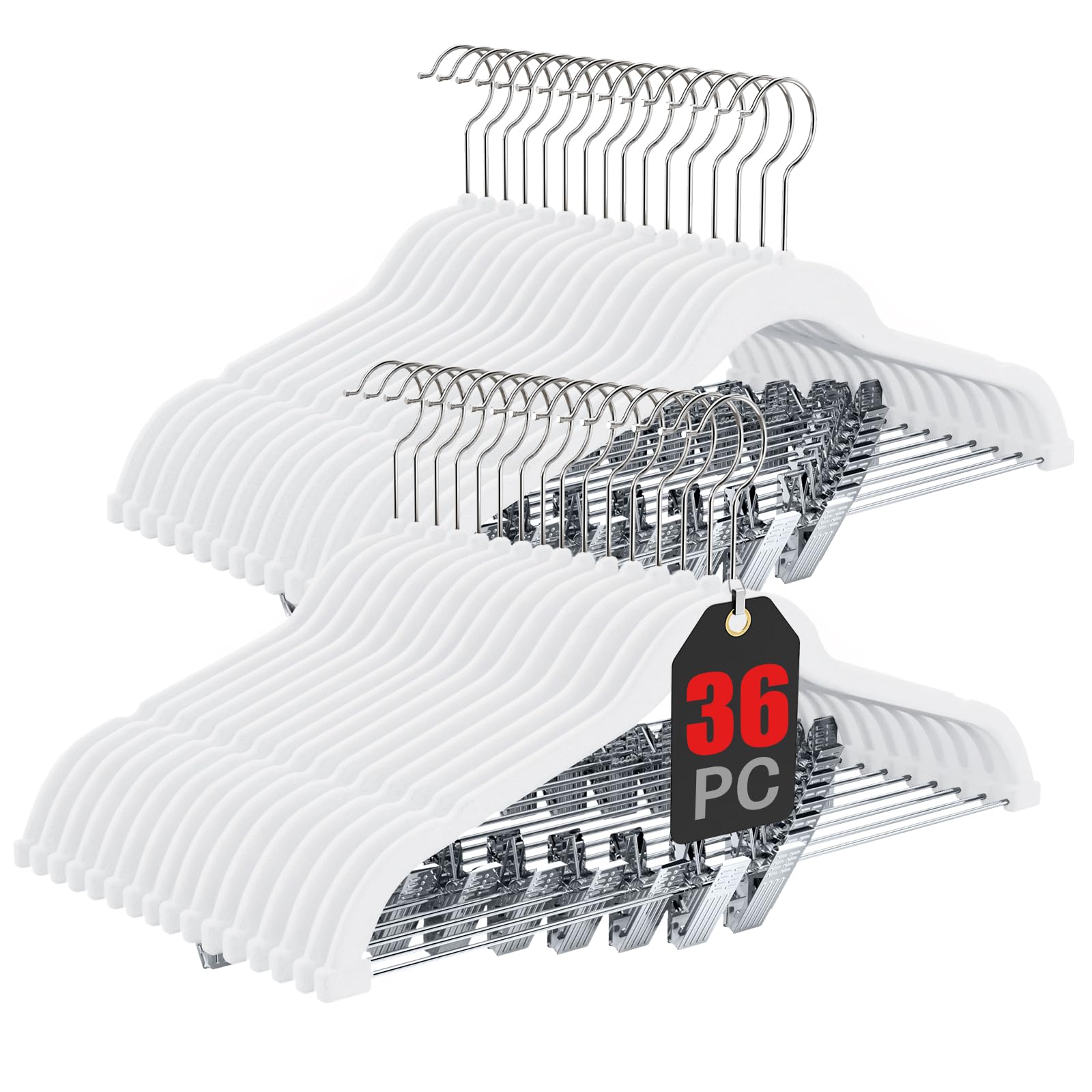 Korpai Kleiderbügel aus weißem Samt mit Clips, verstellbar, für Erwachsene, Kleiderbügel, strapazierfähig, Filz, rutschfest, platzsparend, für Hosen, Röcke, Anzüge, Mäntel, Kleider usw.