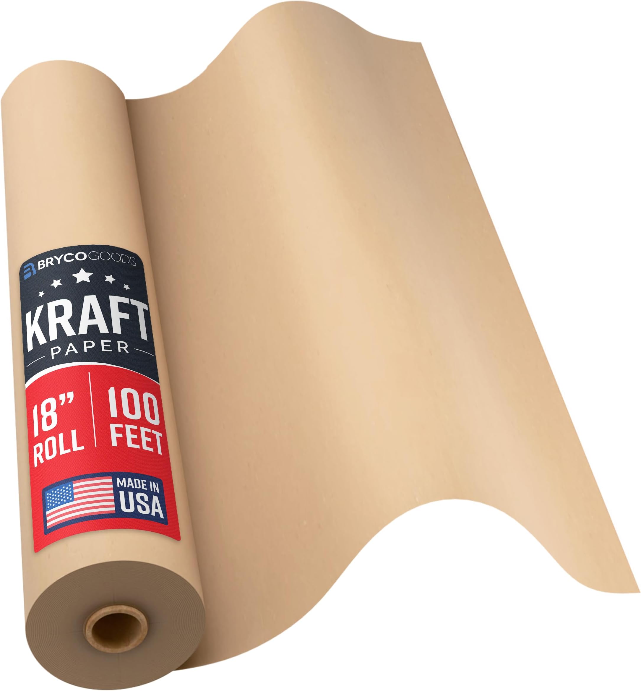 Brown Kraft Paper Roll - 18" x 1,200" (100') Made in The USA - Ideal for Packing, Moving, Gift Wrapping, Postal, Shipping, Parcel, Wall Art, Crafts, Bulletin Boards, Floor Covering, Table Runner