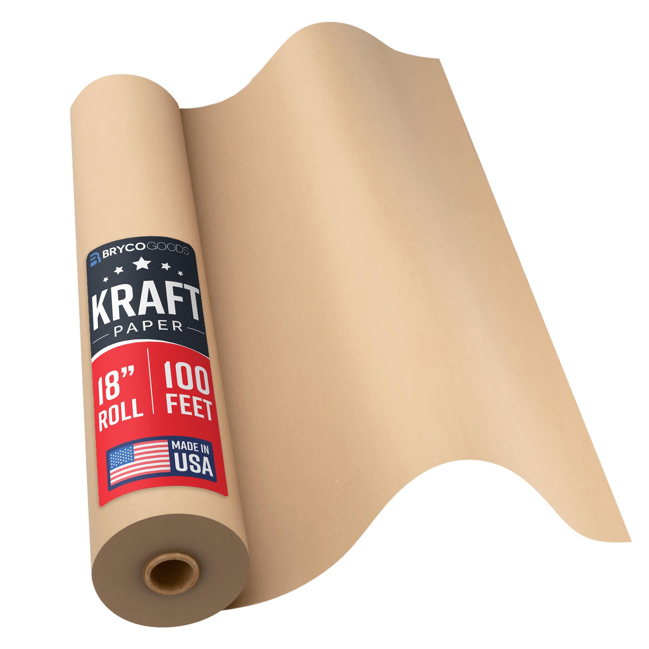Brown Kraft Paper Roll - 18" x 1,200" (100') Made in The USA - Ideal for Packing, Moving, Gift Wrapping, Postal, Shipping, Parcel, Wall Art, Crafts, Bulletin Boards, Floor Covering, Table Runner