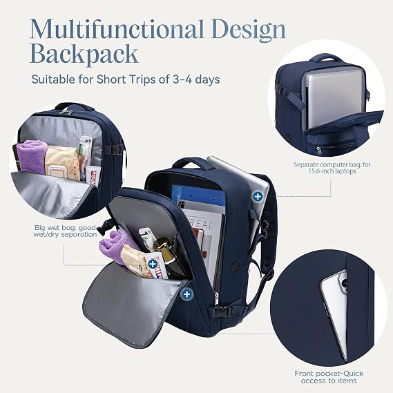 Xkdoai for Easyjet Cabin Bag 45x36x20, Travel Backpack with TSA Approved Clear Bag, Carry-ons Cabin Backpack for Travelling Underseat Cabin Bag Laptop Backpacks Luggage Set