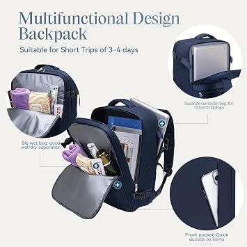 Xkdoai for Easyjet Cabin Bag 45x36x20, Travel Backpack with TSA Approved Clear Bag, Carry-ons Cabin Backpack for Travelling Underseat Cabin Bag Laptop Backpacks Luggage Set