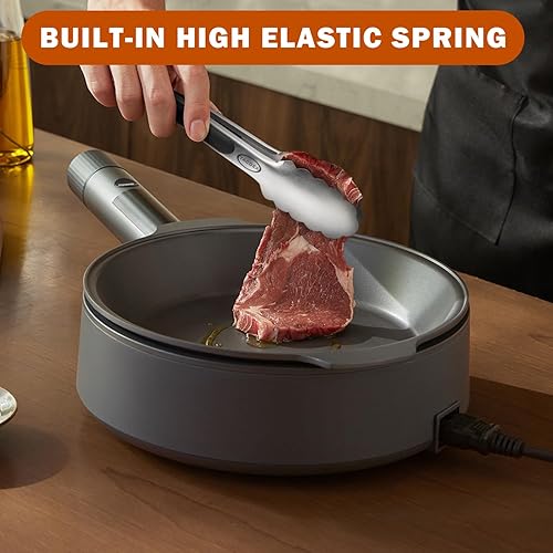 Miniatura 7 de TACGEA Pinzas de cocina de acero inoxidable, agarre antideslizante de silicona, pinzas de bloqueo para alimentos a la parrilla, juego de 2, 9