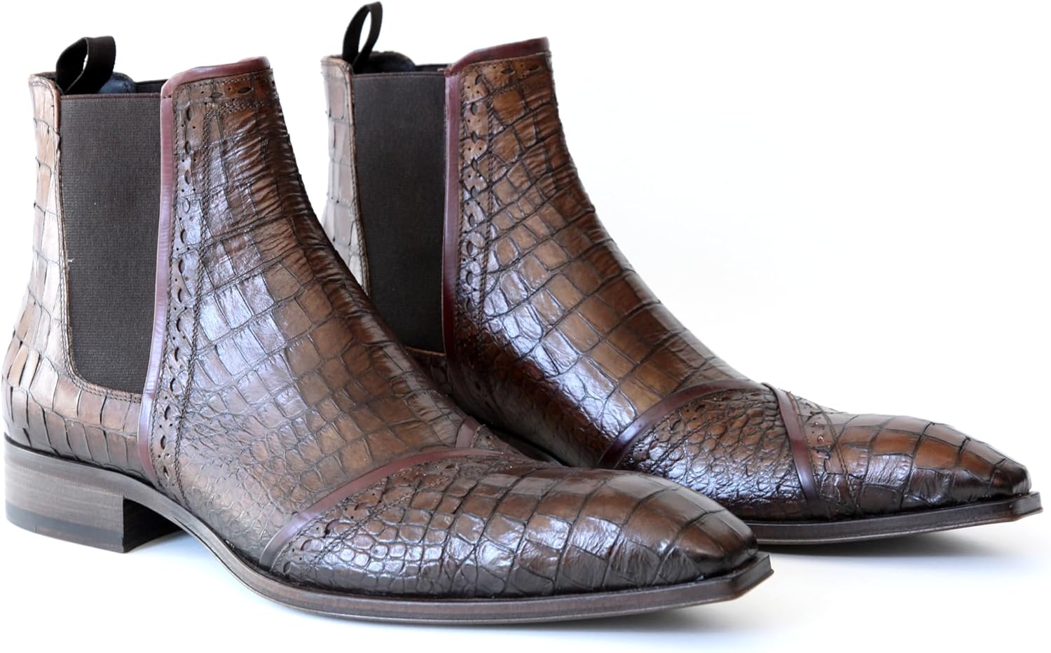 Jo Ghost 4982 Italian Brown Crocodile Print Slip-On Ankle Boots