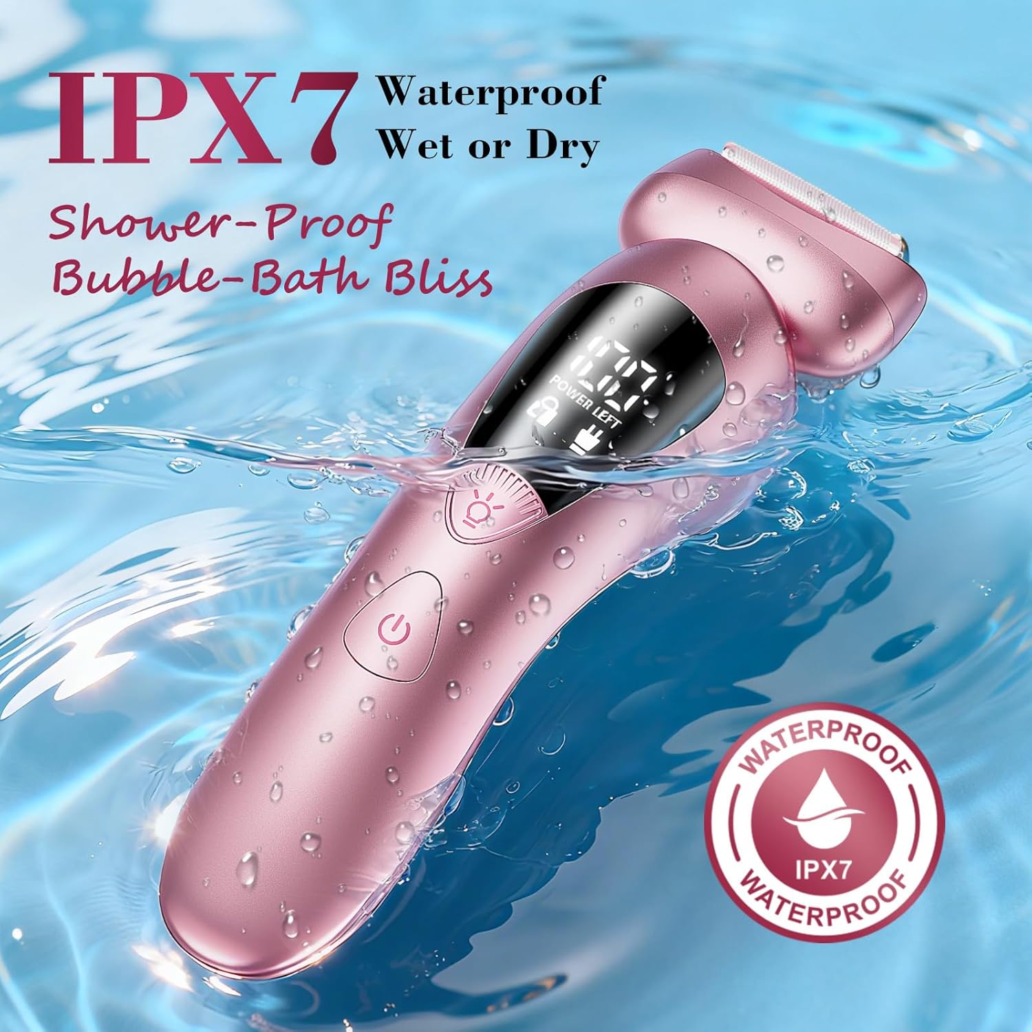 Cordless Electric Razors for Women: Rechargeable Painless Bikini Trimmer for Body Hair - IPX7 Waterproof Shaver with LED Display for Face/Underarm/Leg Blush Pink - Image 6