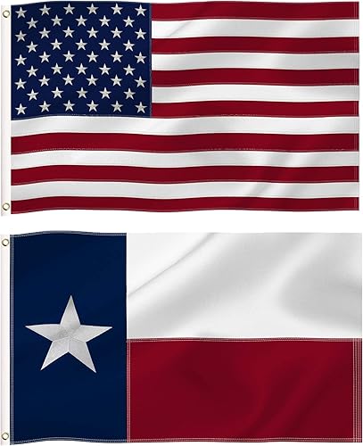 Paquete combinado de banderas estadounidenses de Texas y Estados Unidos, bandera de nailon 210D con ojales de latón de 3 x 5 pies, colores vivos,