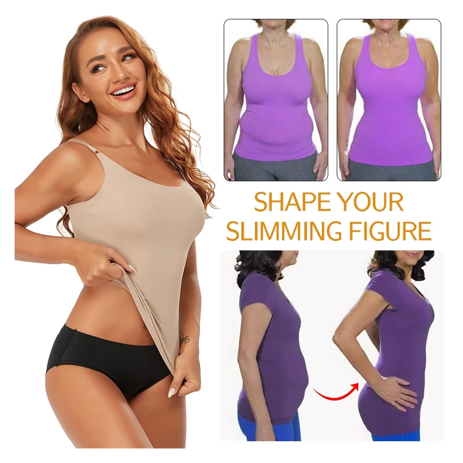 Camiseta Reductora Mujer Camisola Moldeadora de Abdomen for Mujer, Camiseta sin Mangas Moldeadora, Ropa Interior Adelgazante, Chaleco Moldeador de compresión Sexy(Beige,L)