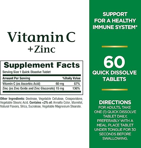 Miniatura 2 de Natures Bounty Vitamina C con suplemento de zinc apoya la salud inmune 60 mg 60 tabletas