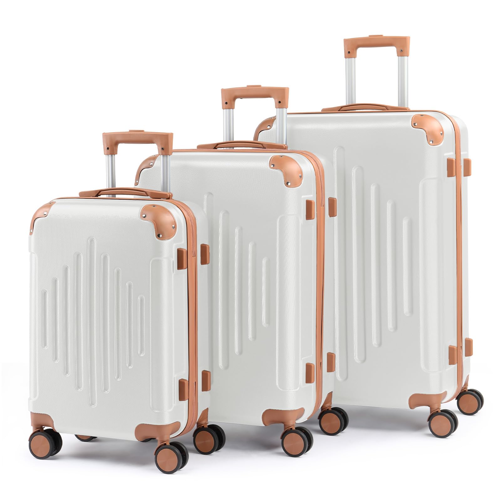 LALAHO Set de 3 Valises de Voyage, Valise Grande Taille, Lot de 3 Valises, Valise Cabine, Petite Valise, ABS avec roulettes Pivotantes 360°, Design Bicolore contrasté (Blanc crème)