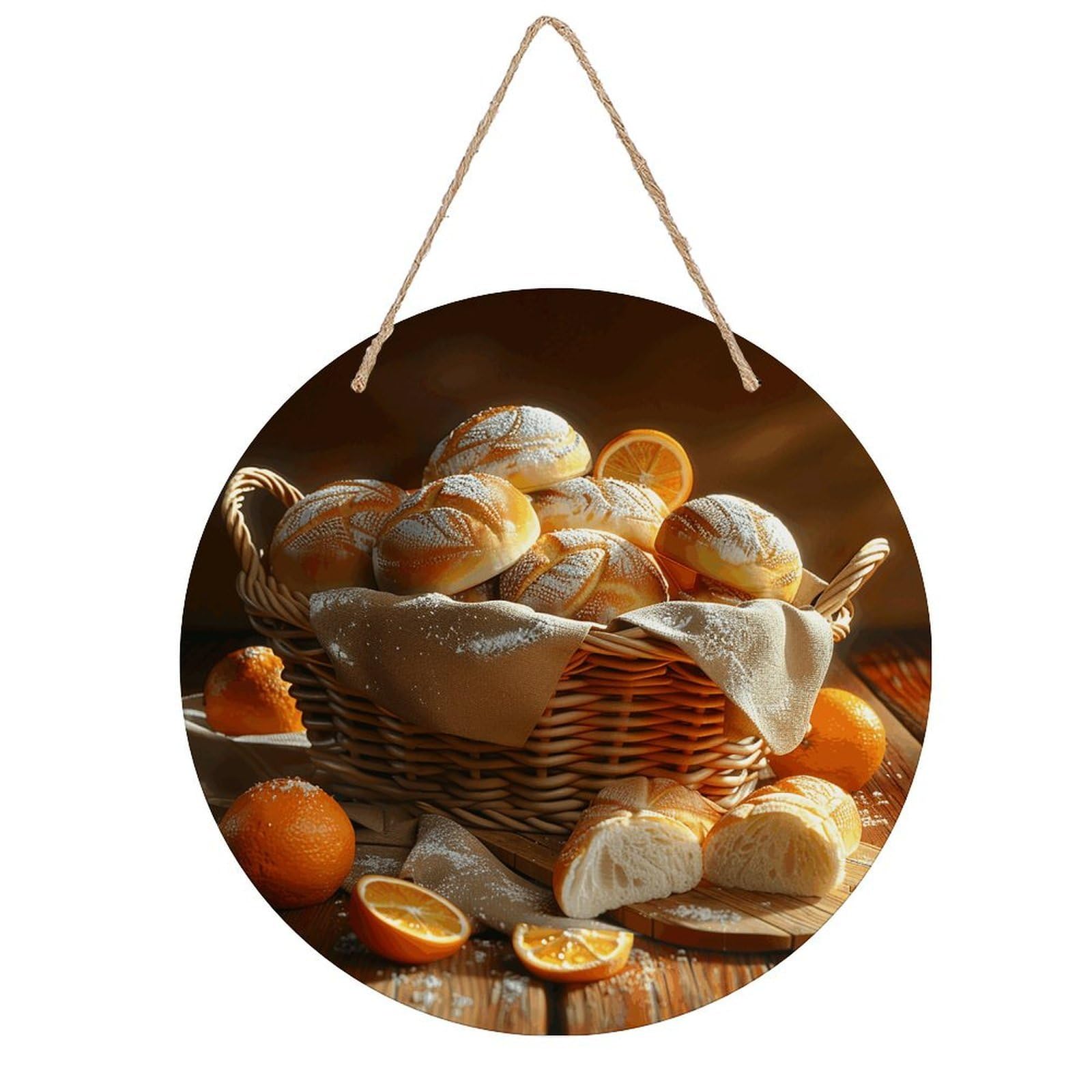 FekiLoot Basket of Bread Welcome Sign Wall Decor Round Wood Hanging Sign Decoration Farmhouse Wall Signs Wall Plaque Funny Welcome Decor Door Hanger for Home Front Door Porch Office