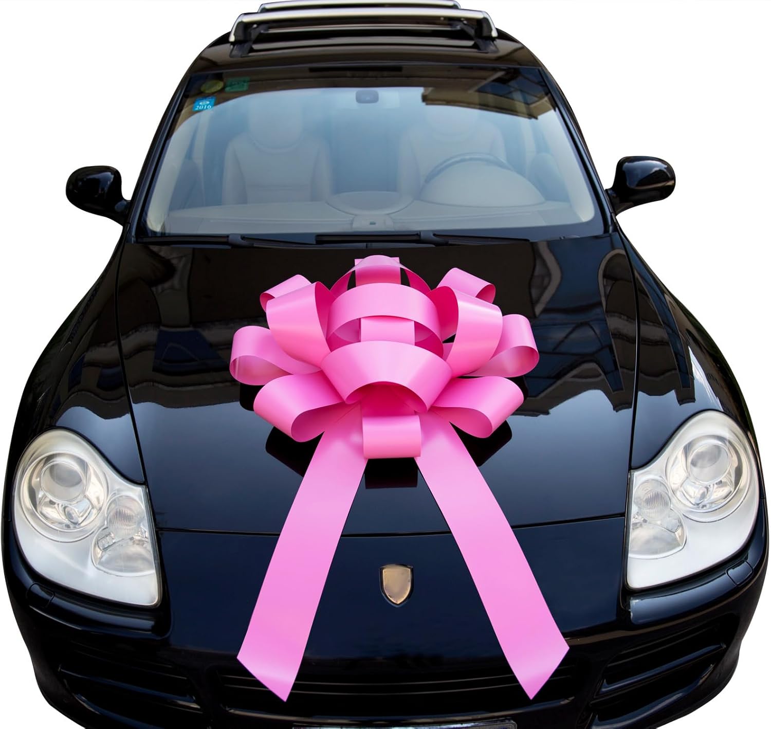 30" Giant Car Bow - Pink | Big Gift Wrapping Bow with Non Scratch Magnet Base for Large Gift Decoration, Weather Resistant and Waterproof Vinyl Magnetic Big Car Bow