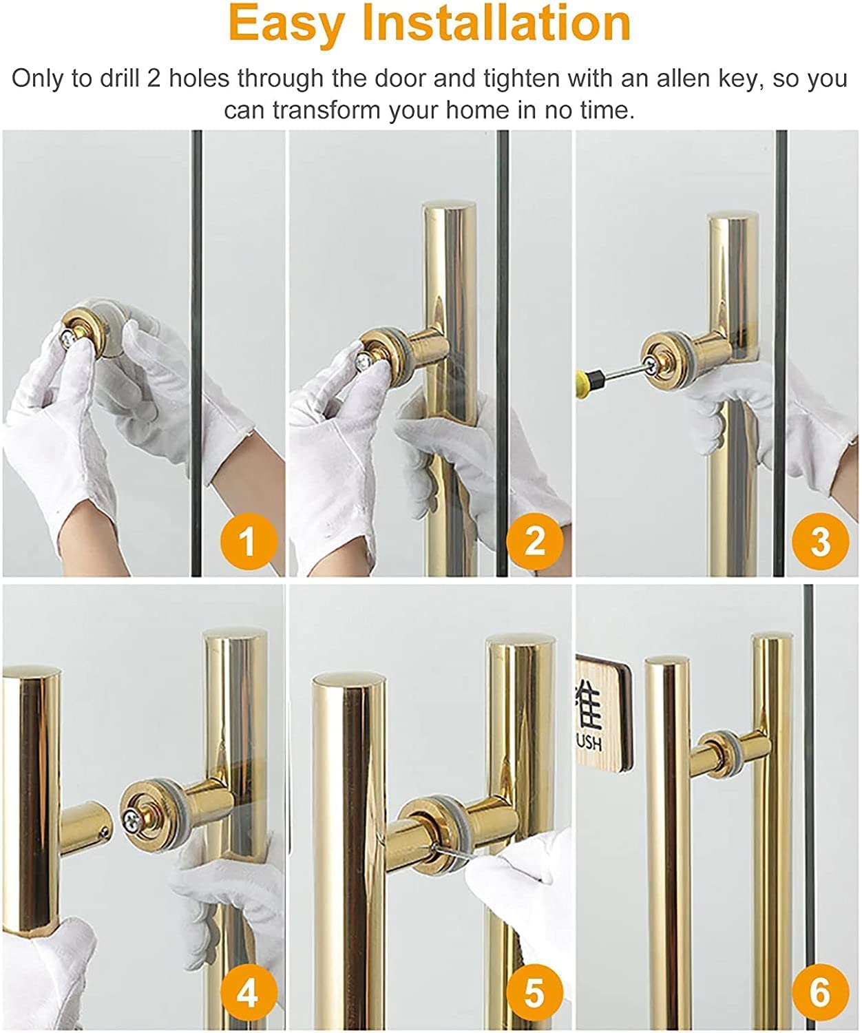 Manija de puerta corredera de granero, barra de empuje moderna de acero inoxidable, diseño de tubo redondo H de doble cara para puertas de madera y vidrio, 120 cm