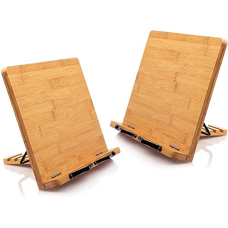 Pipishell 2 Pack Bamboo Book Stands Large Cookbook Holder Reading Stand (13.4 x 9.5 in) with 5 Adjustable Height, Foldable Wooden Book Holder for Textbook, Recipe, Music Book, Tablet Stand