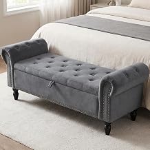 Clevich Storage Bench 133cm, Velvet Fabric Storage Box, Indoor Footstool, Bed Bench, Storage Chest with Armrests for Living Room, Bedroom, Hallway Grey