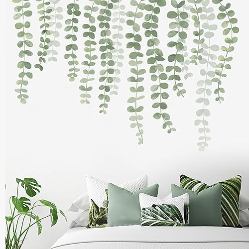 Calcomanías colgantes de pared de hojas verdes, calcomanías de pared de hojas colgantes de vid, plantas verdes, vinilo para bricolaje, decoración