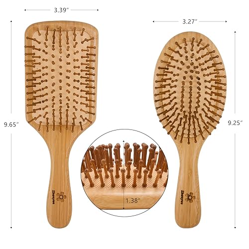 Miniatura 4 de Zhuoyue Cepillo de pelo de bambú de madera  Juego de cepillo de pelo con cerdas de bambú reduce el frizz y el masaje del cuero cabelludo 2 piezas