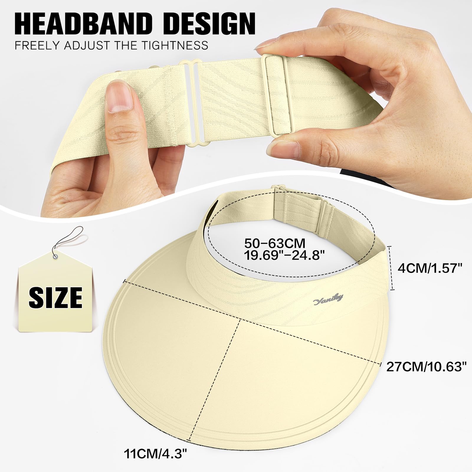 YANIKY Visière de soleil pour femme à large bord pour l'été, UPF50+, protection UV, chapeau de soleil sans couture, casquette de plage pliable