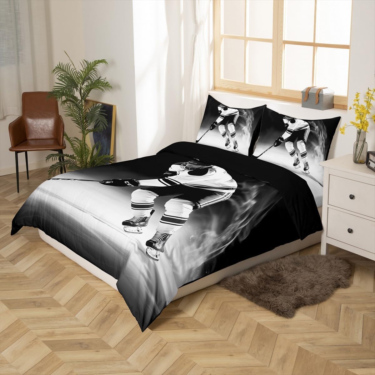 Poszwa na kołdrę 105/120 Hokej na lodzie 3D Poszwa na kołdrę Hokej 180 x 220 cm, lekka i wygodna pościel z mikrofibry z zamkiem błyskawicznym i 2 poszewkami na poduszki Łatwa w pielęgnacji M/7326