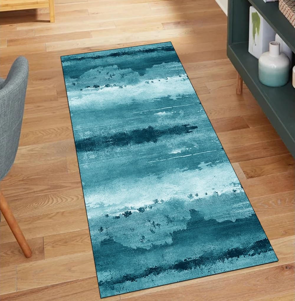 Alfombra de pasillo azul de 80x180 cm: elegancia abstracta y alta resistencia para tu hogar