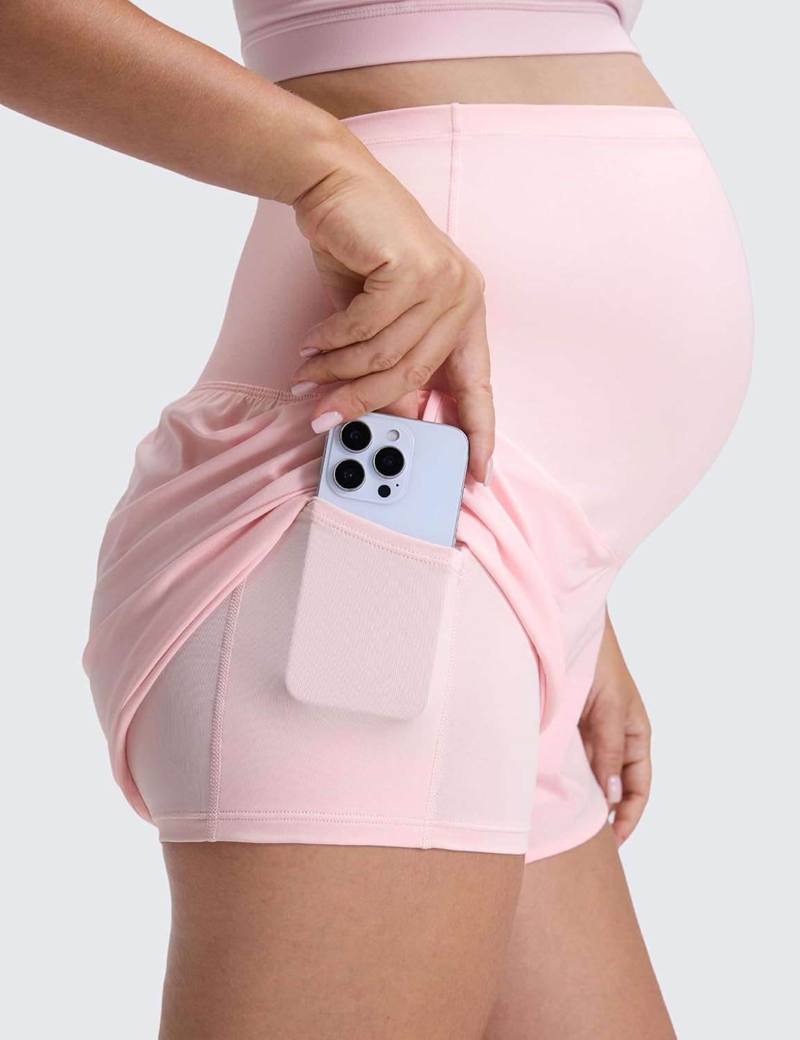 CRZ YOGA Lightweight Maternity Dolphin Workout Shorts 3'' - Soft Athletic Running Casual Womens Pregnancy with Liner Pockets