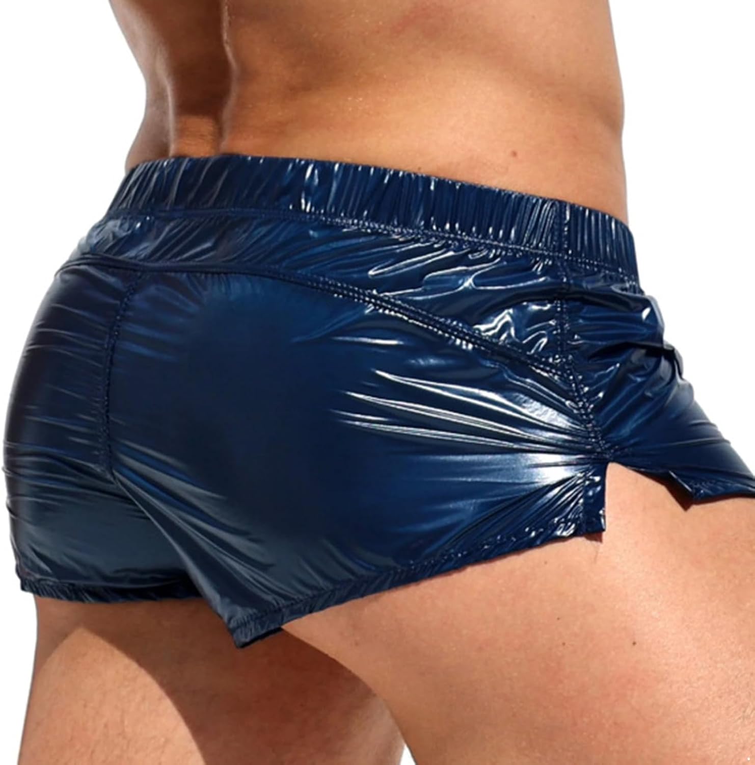 FEESHOW Mens Sexy Metallic Underwear Boxers Shiny U Convex Pouch Boxer Shorts Clubwear