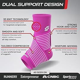 Sleeve Stars Ankle Brace for Women & Men, Ankle Wrap for Sprained Ankle, Compression Sleeve for Plantar Fasciitis Relief, Easy Customizable Support: w/Removable Strap (Single/S:9-10/Hot Pink)