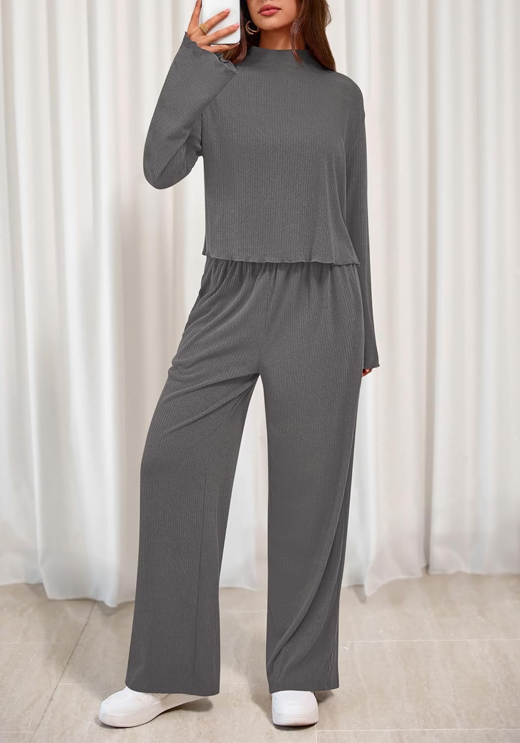 BTFBM Women's Two Piece Outfits 2025 Fall Trendy Sweatshirt Pants Tracksuit Jogger Sweatsuit Lounge Matching Sets - Image 5