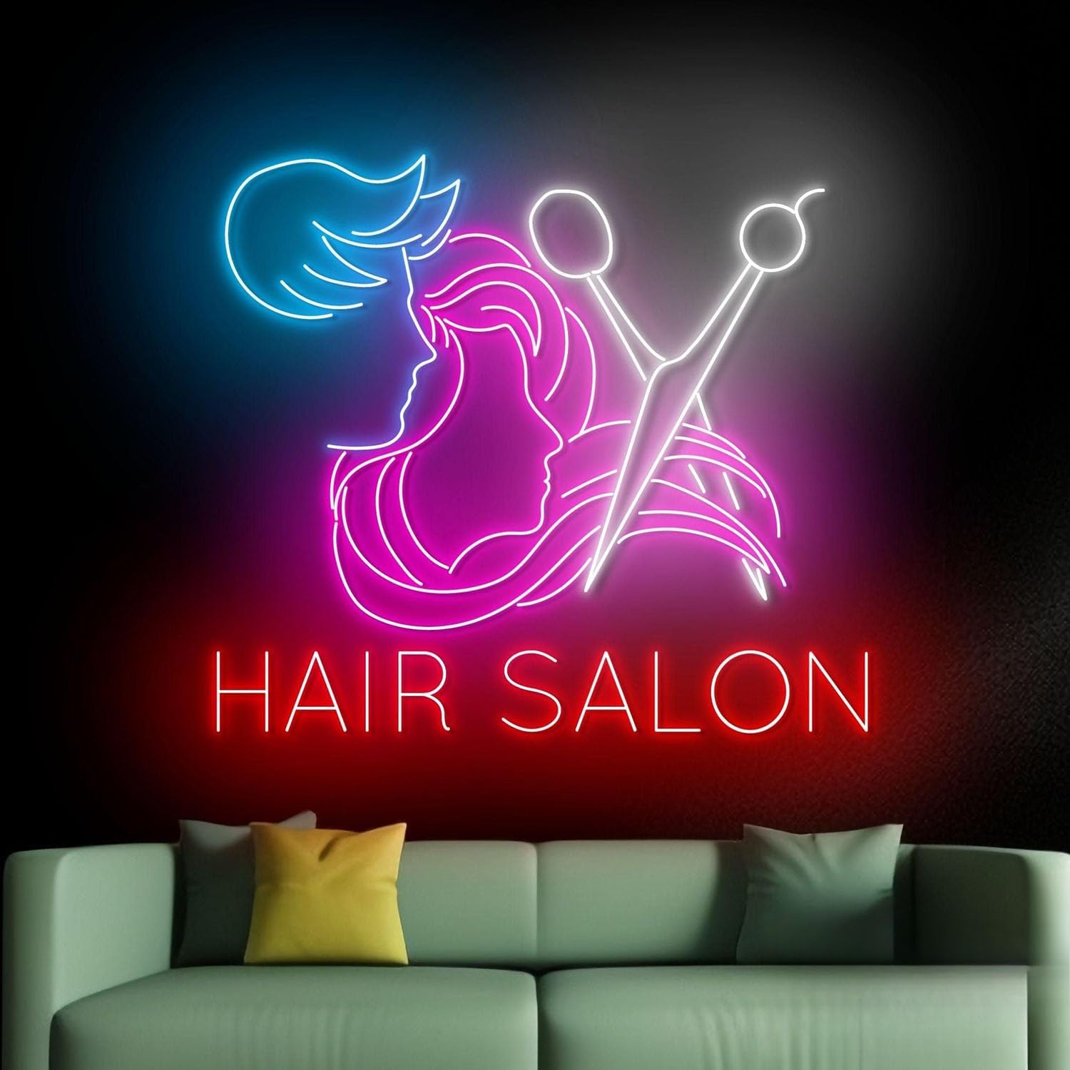 Hair Salon HKT Hair Washing, Cutting and Styling Combo LED Neon Sign for Wall Decor USB Adjustable Brightness Living Room Bars Pub Club Gatherings Art Wall Decor