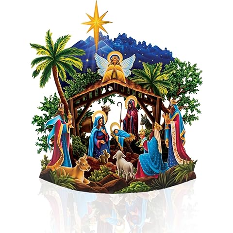 Freshcut Paper Pop Up Cards, 15 Inch Starlit Nativity, Pop Up 3D Greeting Cards, Paper Nativity Scene Decoration, Christmas Card, Holiday Card, Blank Notecard & Envelope