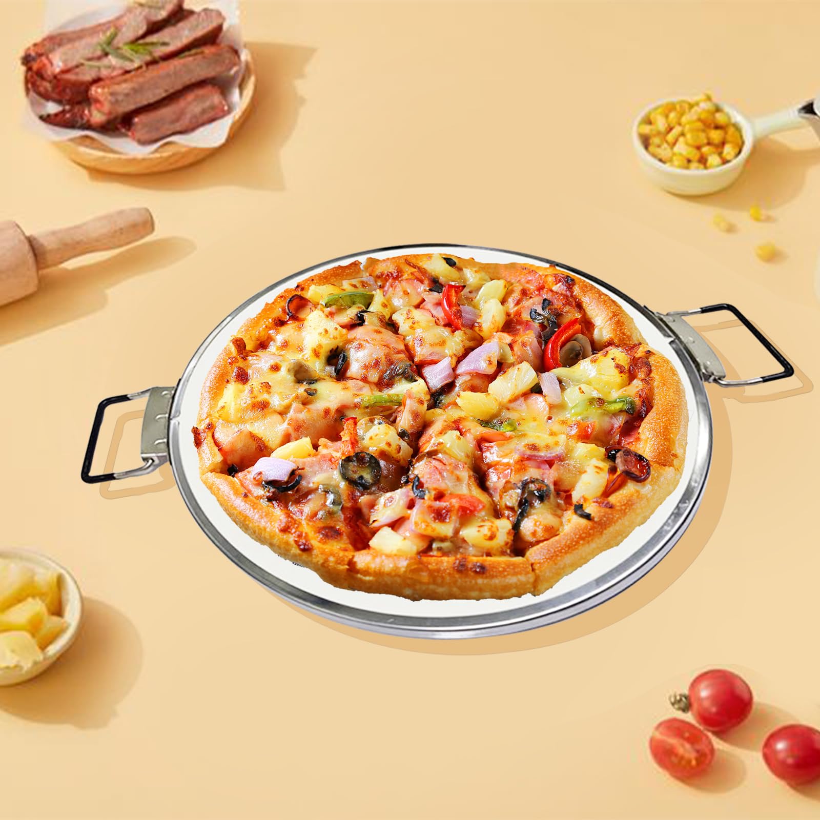Pietra per pizza bianca originale per forni da pizza – 31 cm piastra in pietra ollare naturale – per pavimenti croccanti della pizza
