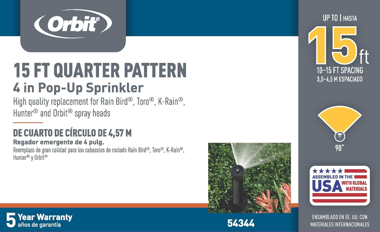Orbit 54344 4" Pop-Up Spray Head Sprinkler with Quarter Pattern Nozzle (10-Pack 4" Quarter Pattern)